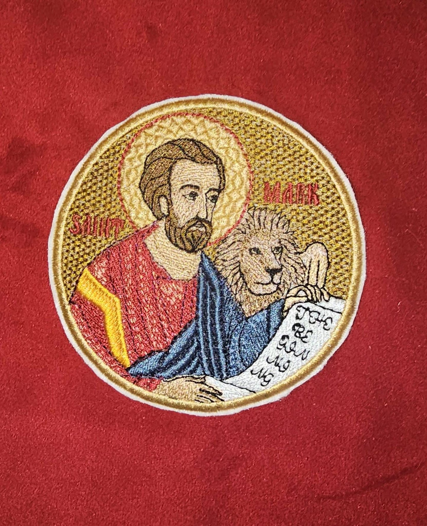 Saint Mark Orthodox embroidered icon, 4 inch round