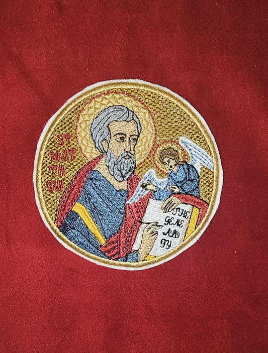 Saint Matthew Orthodox embroidered icon, 4 inch round