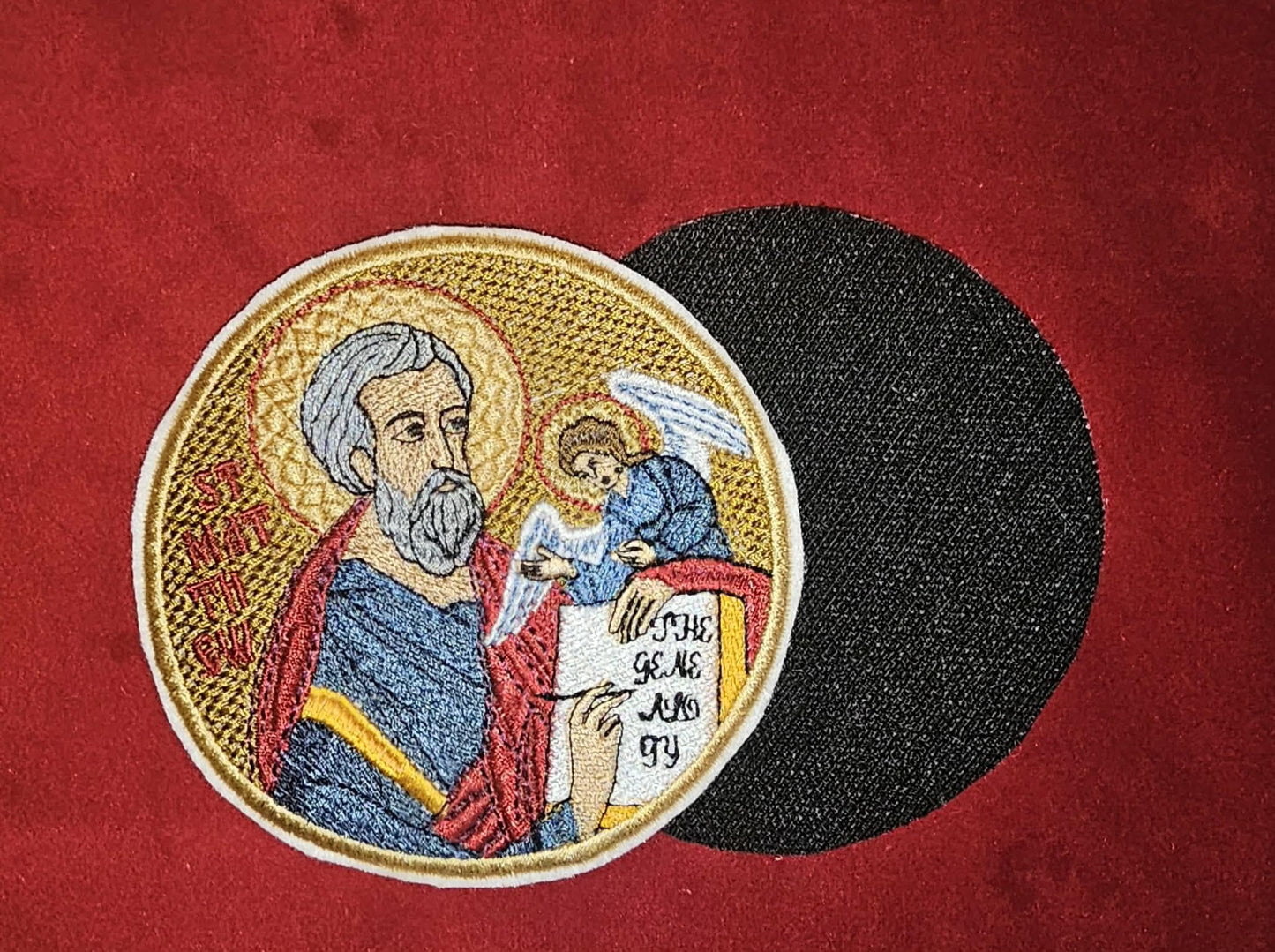 Saint Matthew Orthodox embroidered icon, 4 inch round