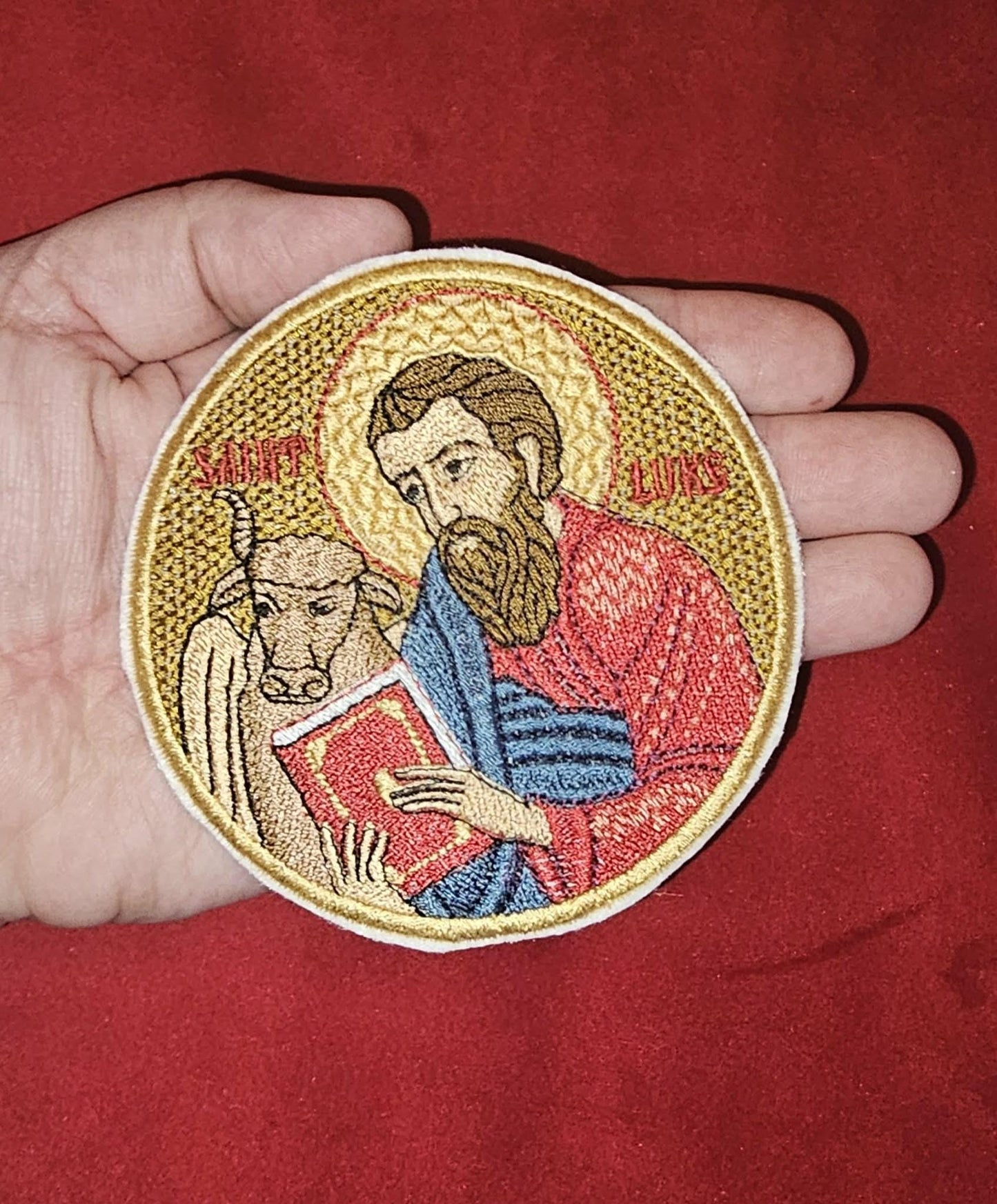 Saint Matthew Orthodox embroidered icon, 4 inch round