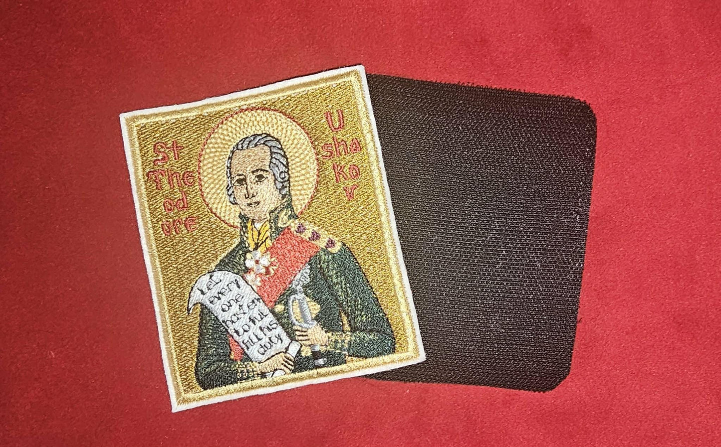 Saint Theodore Ushakov Orthodox embroidered icon, 3.35x3.94, pocket size