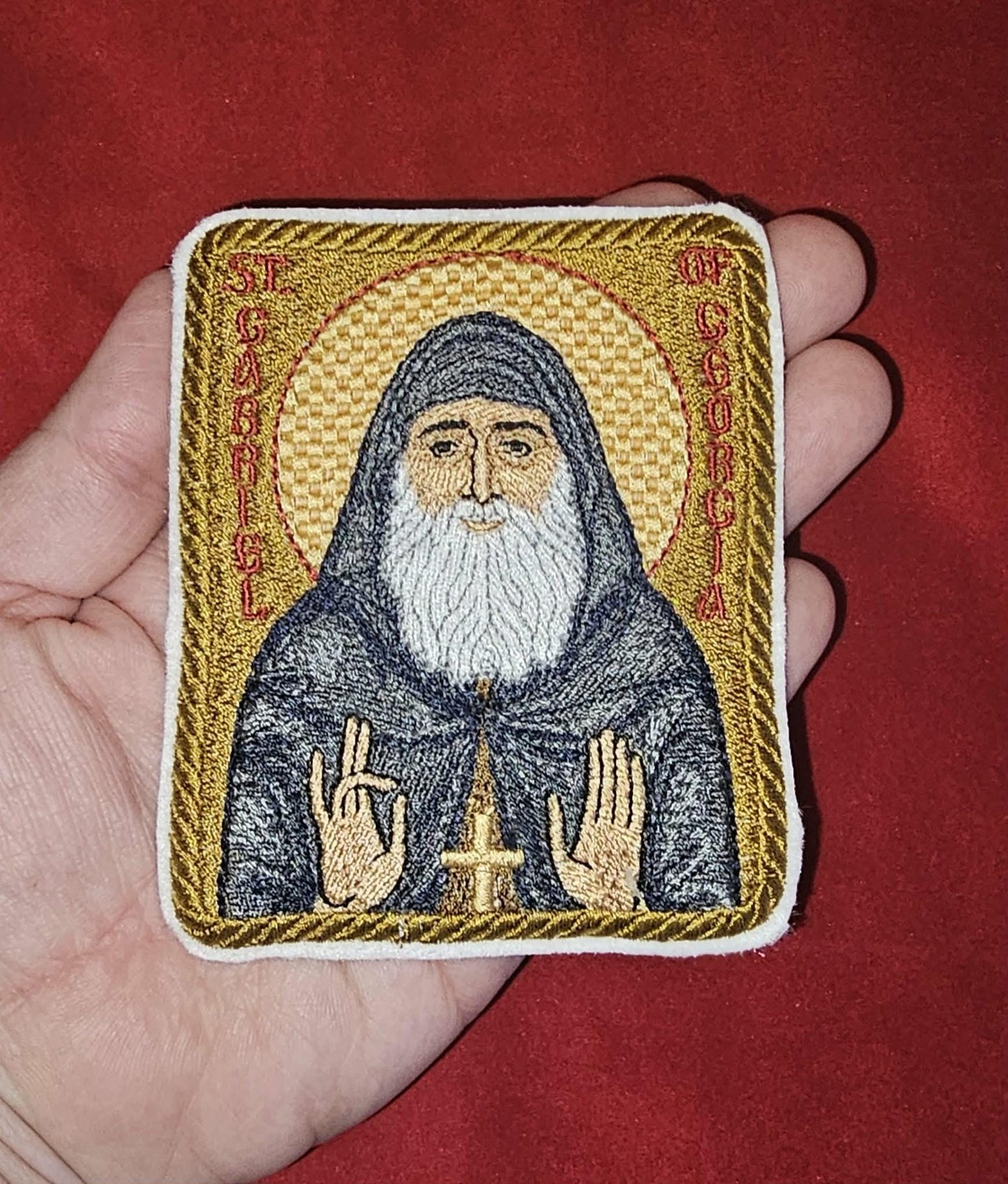 Saint Gabriel of Georgia Patch Orthodox Pocket embroidered icon, 3.35x3.94, pocket size