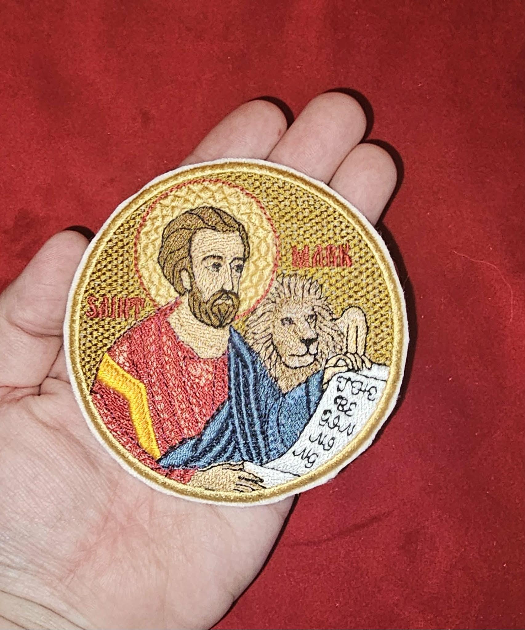 Saint Mark Orthodox embroidered icon, 4 inch round