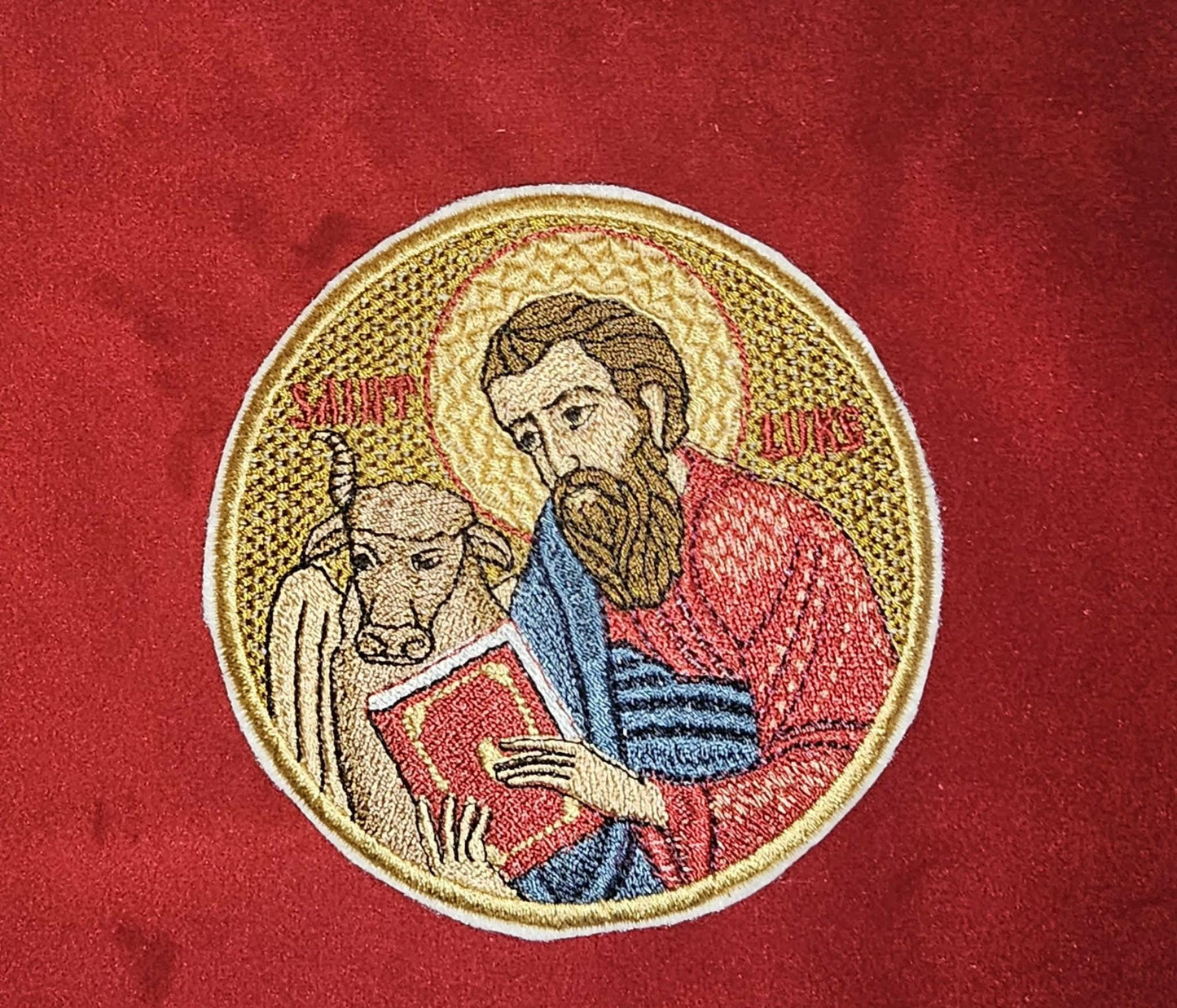 Saint Luke Orthodox embroidered icon, 4 inch round
