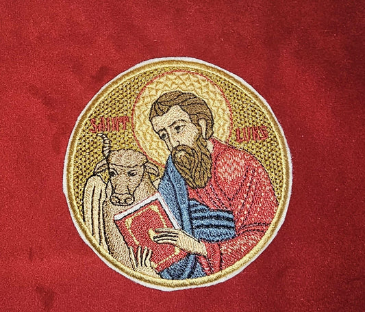 Saint Luke Orthodox embroidered icon, 4 inch round