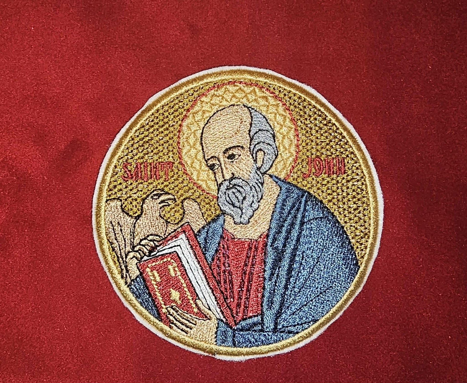Saint John Orthodox embroidered icon, 4 inch round