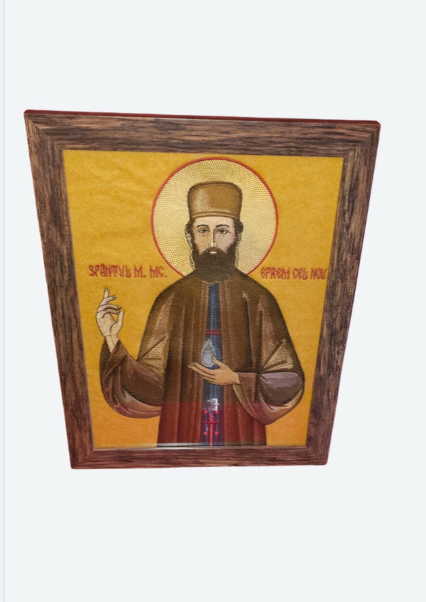 Saint Ephraim of Nea Makri Orthodox Icon Orthodox Icon – Framed – 8.3x12 – Embroidered