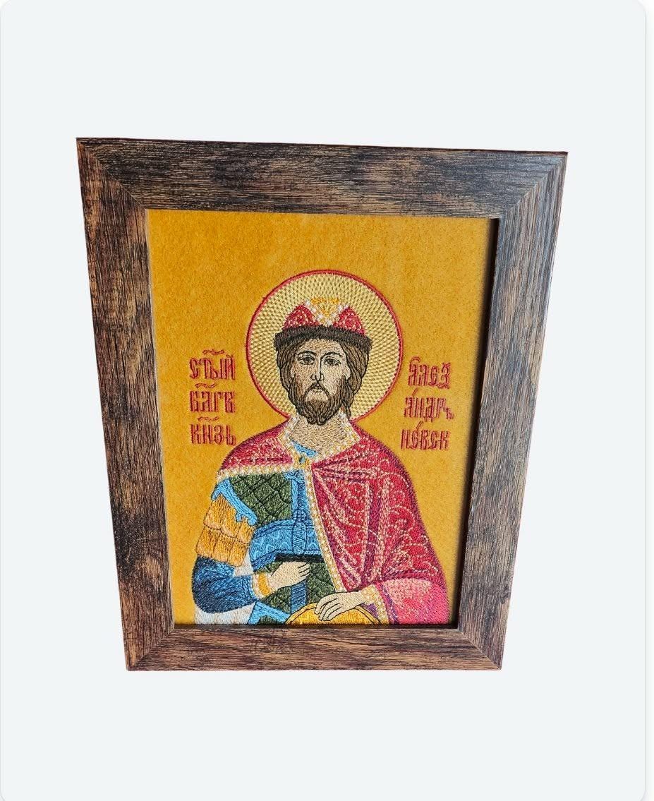 Saint Alexander Nevsky Orthodox embroidered icon, 6x8