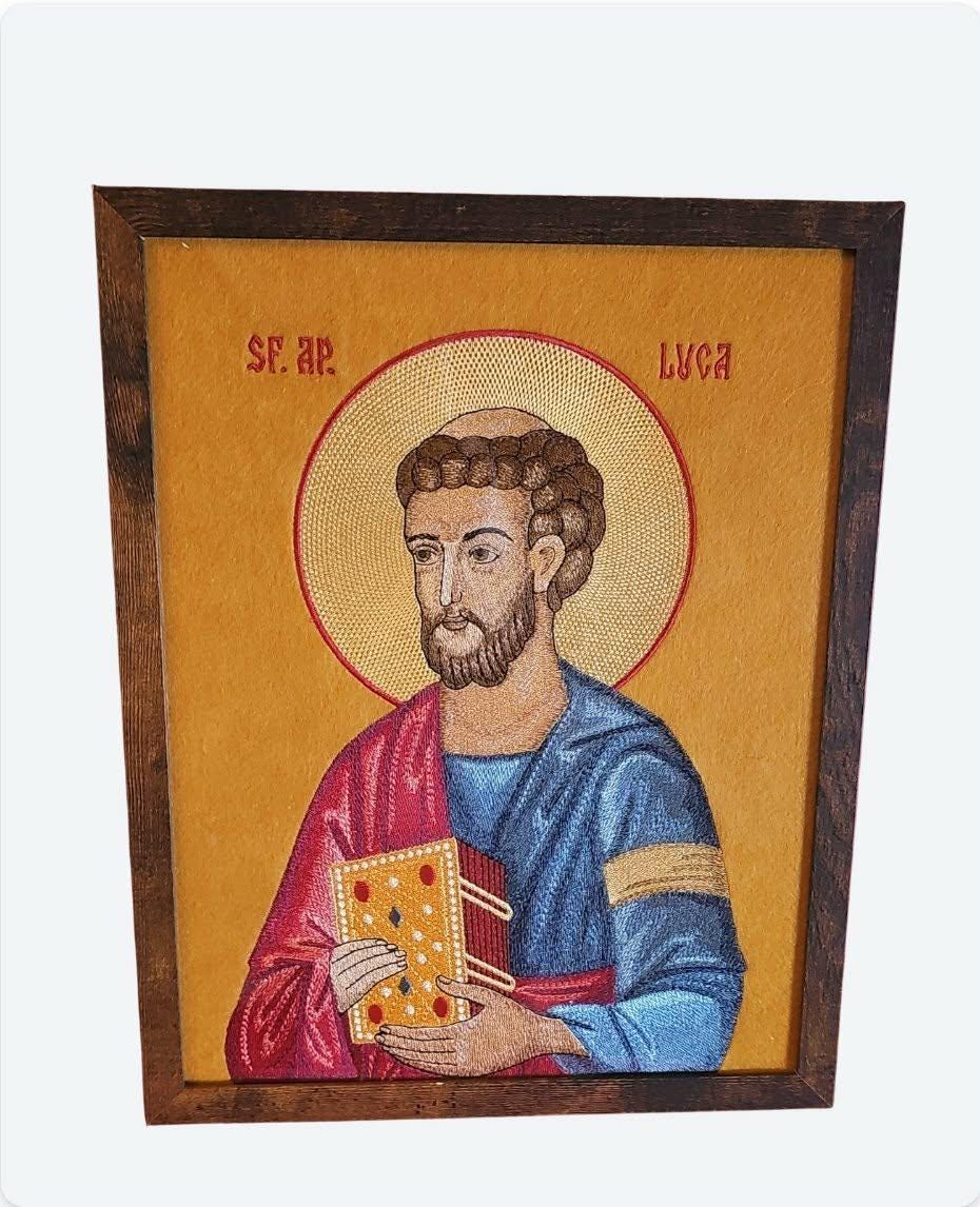 Saint Luke Orthodox embroidered icon, 9x12, 8.3x12, framed