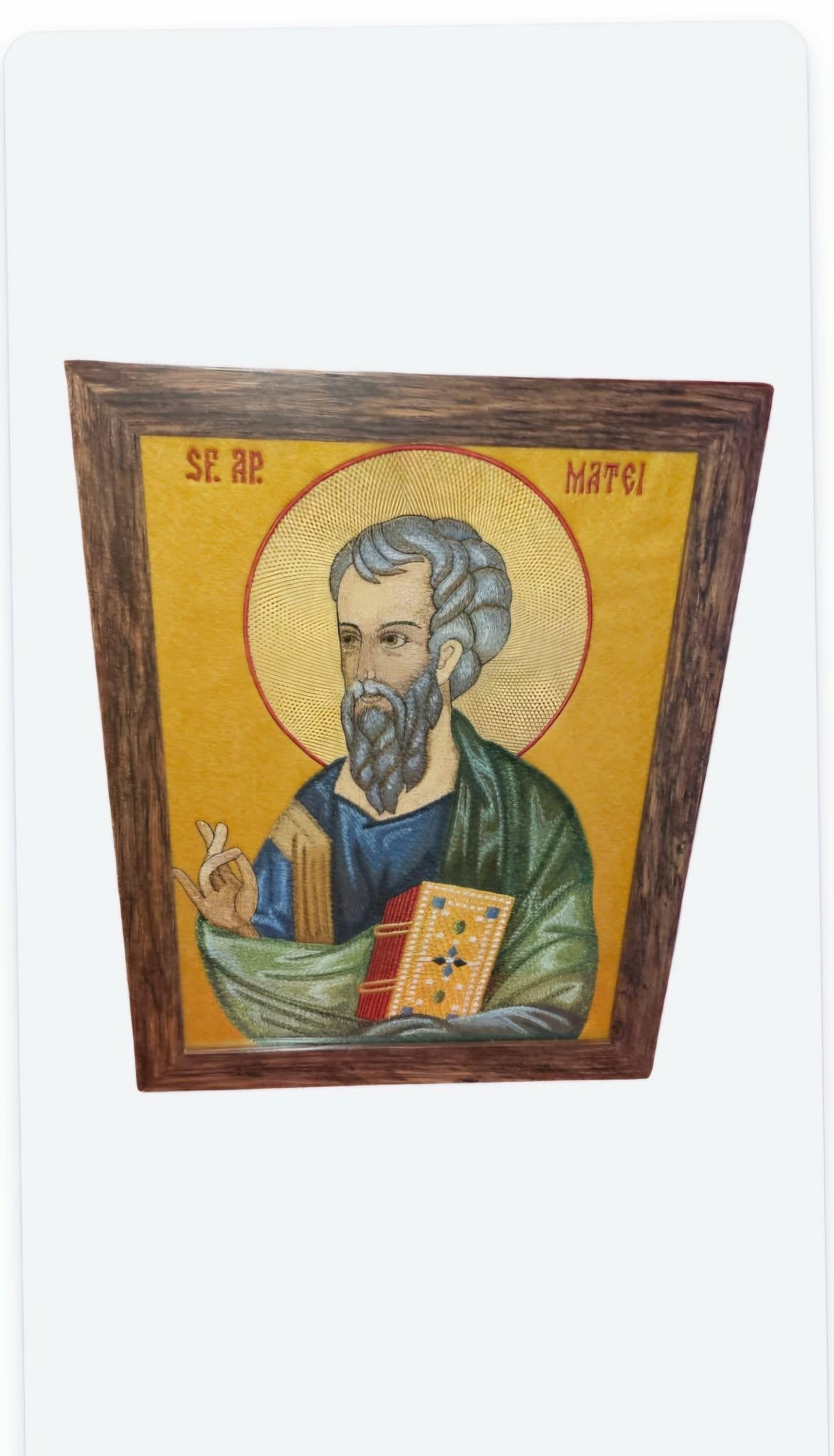 Saint Matthew the Evangelist Orthodox embroidered icon, 8.3x12, 9x12, framed