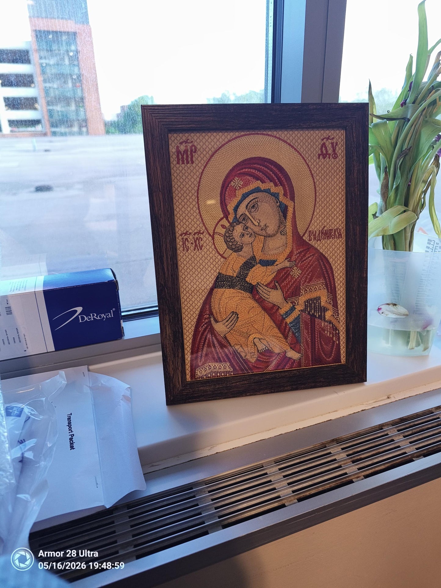Virgin of Vladimir Embroidered Orthodox Icon 8x11  Theotokos of Vladimir  Machine Embroidered Christian Wall Art  Orthodox Gift