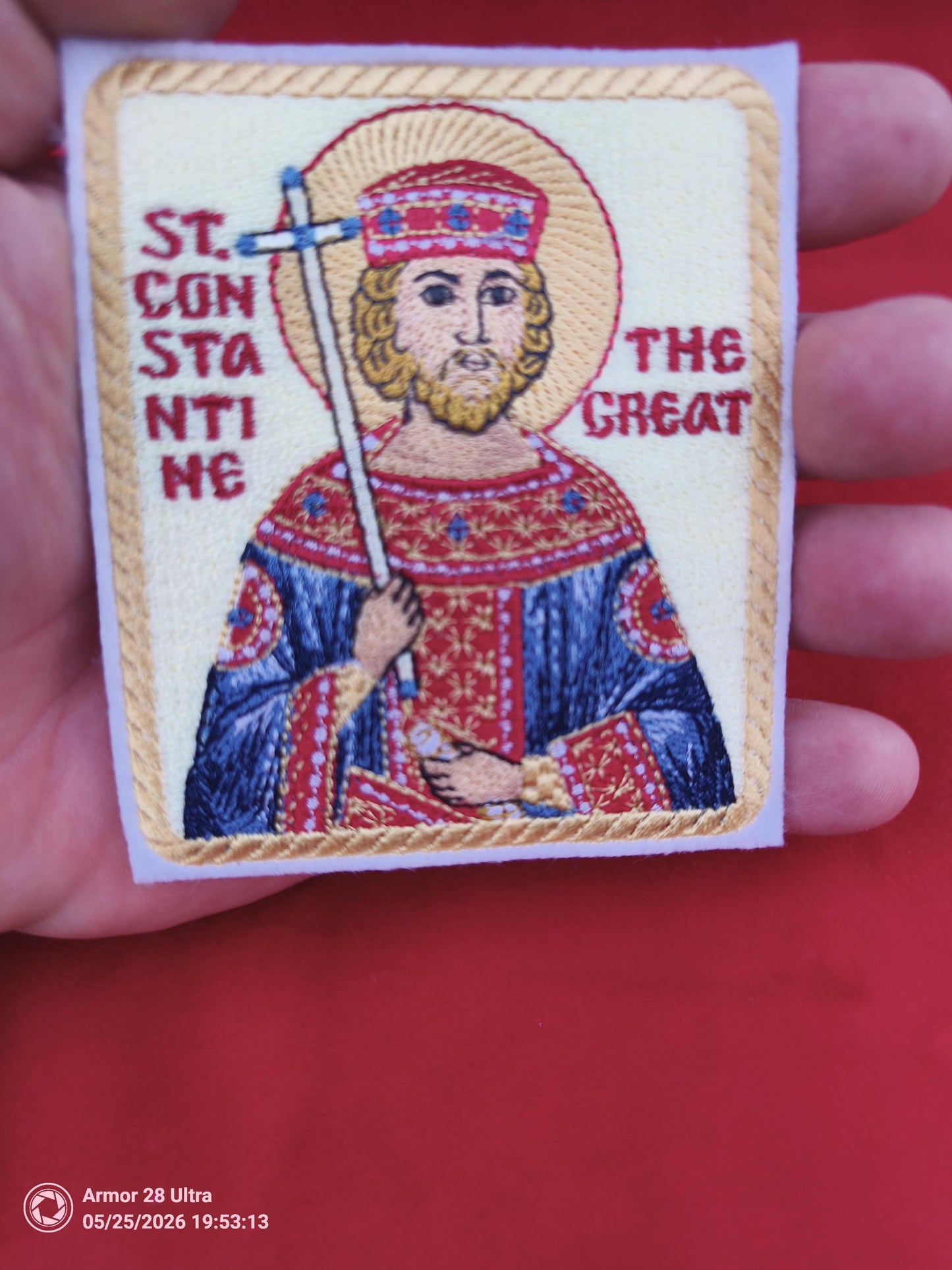 Saint Constantine the Great Orthodox Pocket Icon Patch  3.5x4 Embroidered Icon with Hook Backing  Orthodox Christian