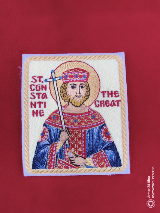 Saint Constantine the Great Orthodox Pocket Icon Patch  3.5x4 Embroidered Icon with Hook Backing  Orthodox Christian