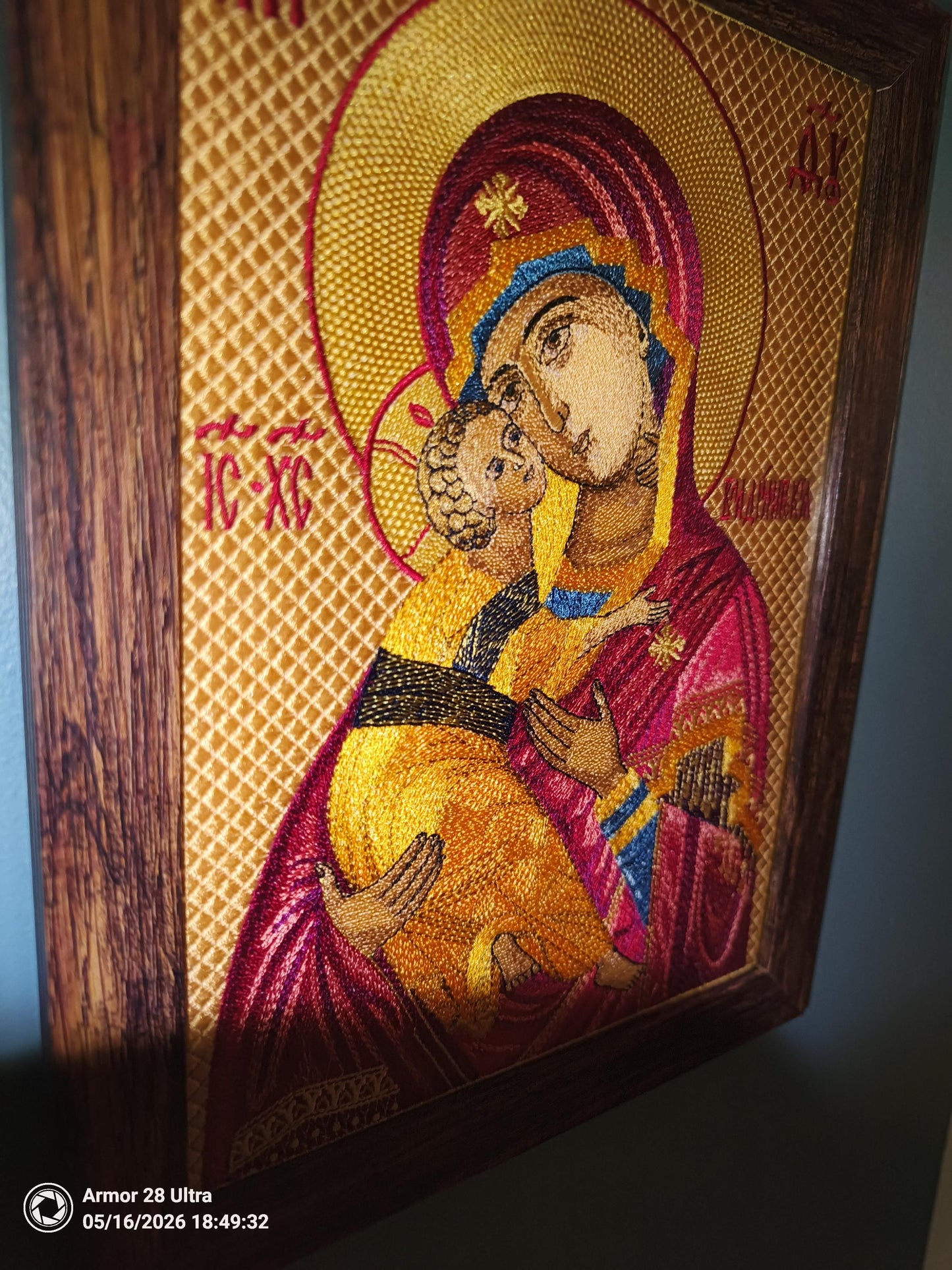Virgin of Vladimir Embroidered Orthodox Icon 8x11  Theotokos of Vladimir  Machine Embroidered Christian Wall Art  Orthodox Gift