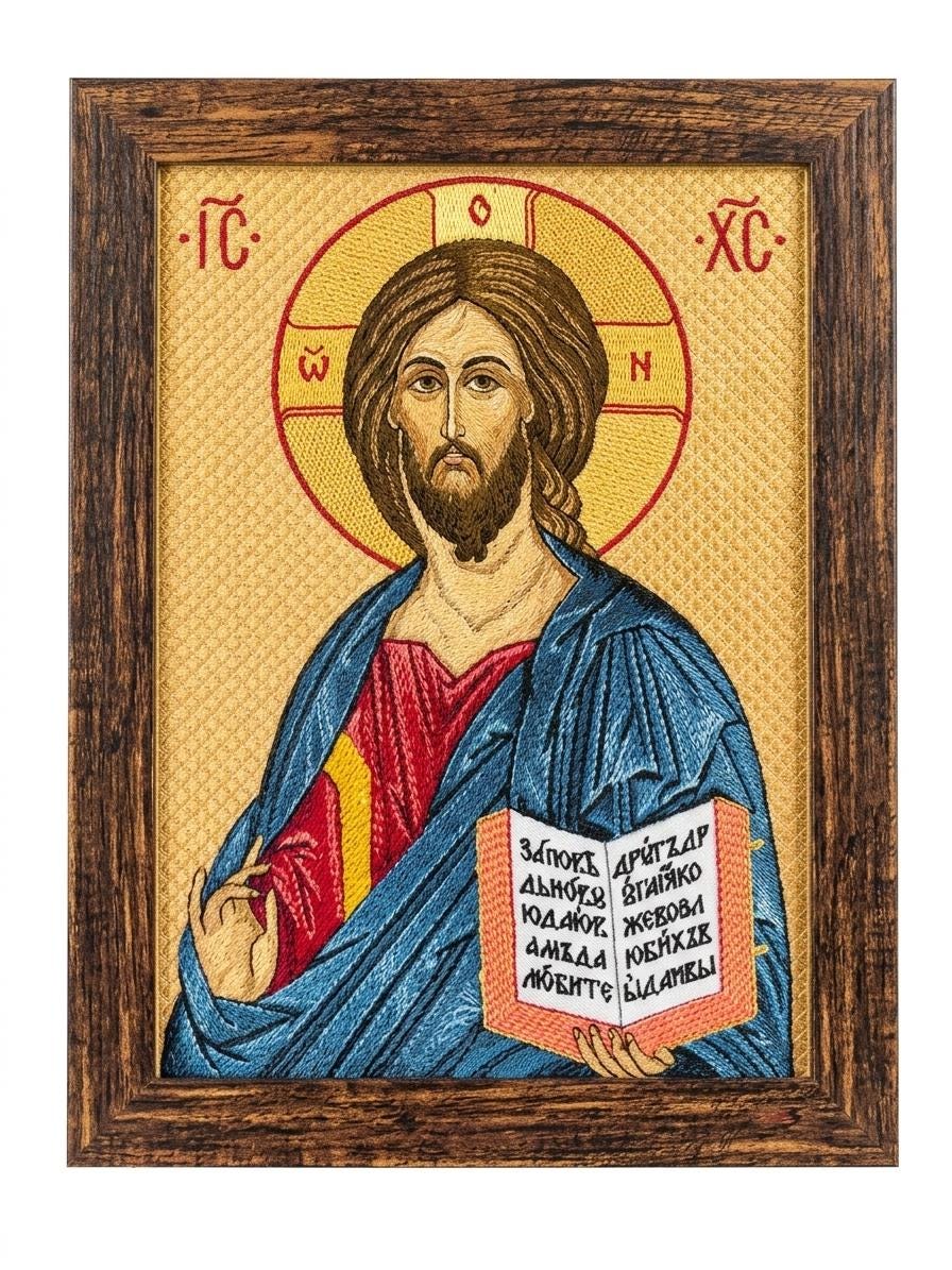 Christ the Savior Embroidered Orthodox Icon  8x11 Machine Embroidered Religious Artwork