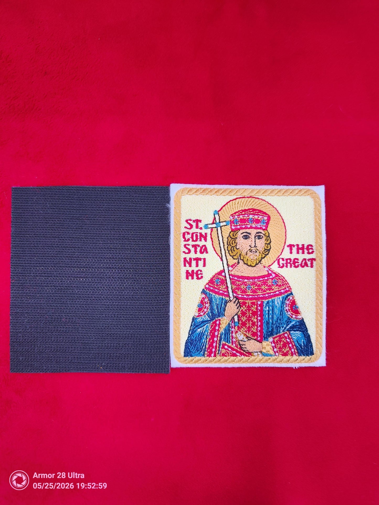 Saint Constantine the Great Orthodox Pocket Icon Patch  3.5x4 Embroidered Icon with Hook Backing  Orthodox Christian