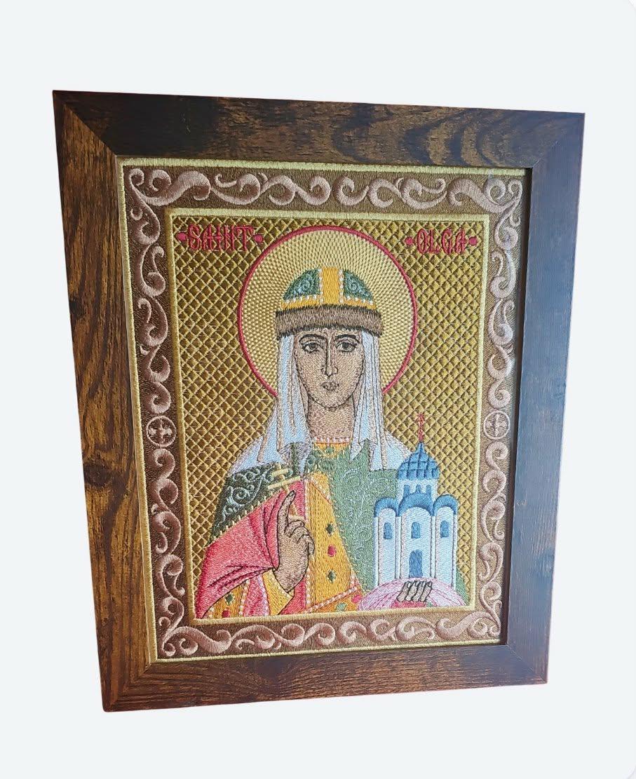 Embroidered Orthodox Icon of Saint Olga of Kyiv  Framed 8x10 Religious Artwork