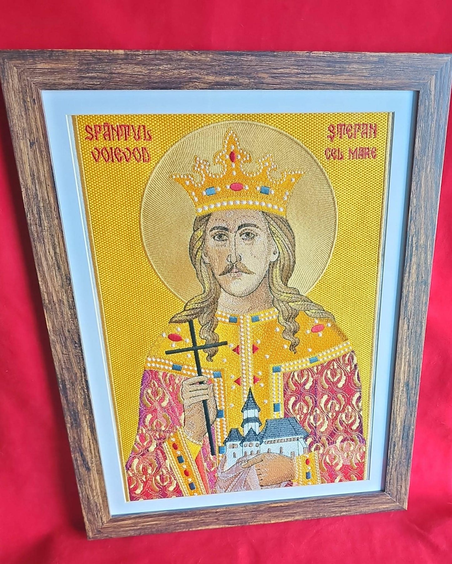 Machine Embroidered Orthodox Icon of Saint Stephen the Great  Framed 11×15, Matted 10×14, Embroidery 9.45×14.17  Romanian Religious Art