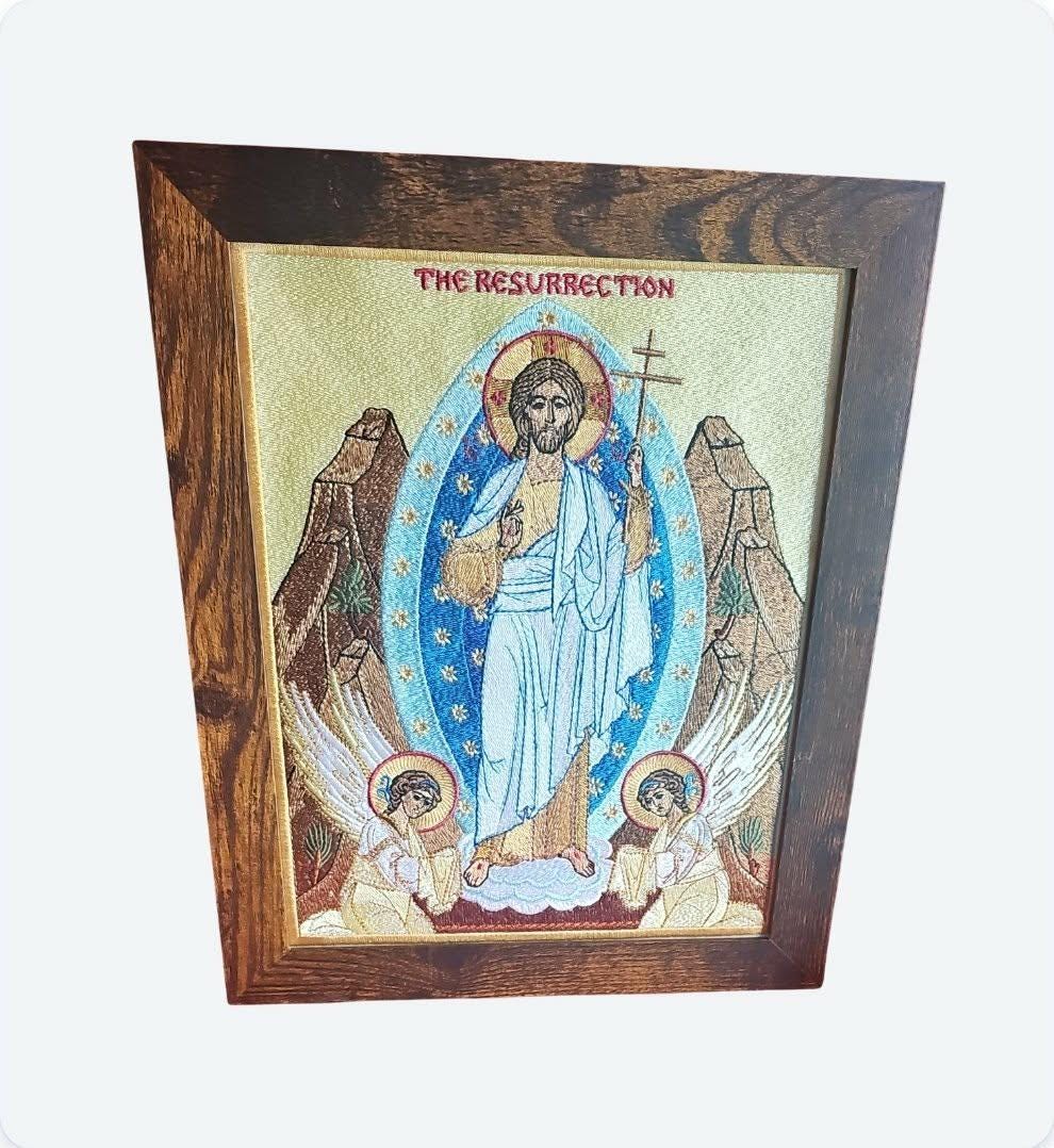 8x10 Embroidered Orthodox Icon  The Resurrection of Christ  Framed Christian Artwork, Handmade Religious Decor