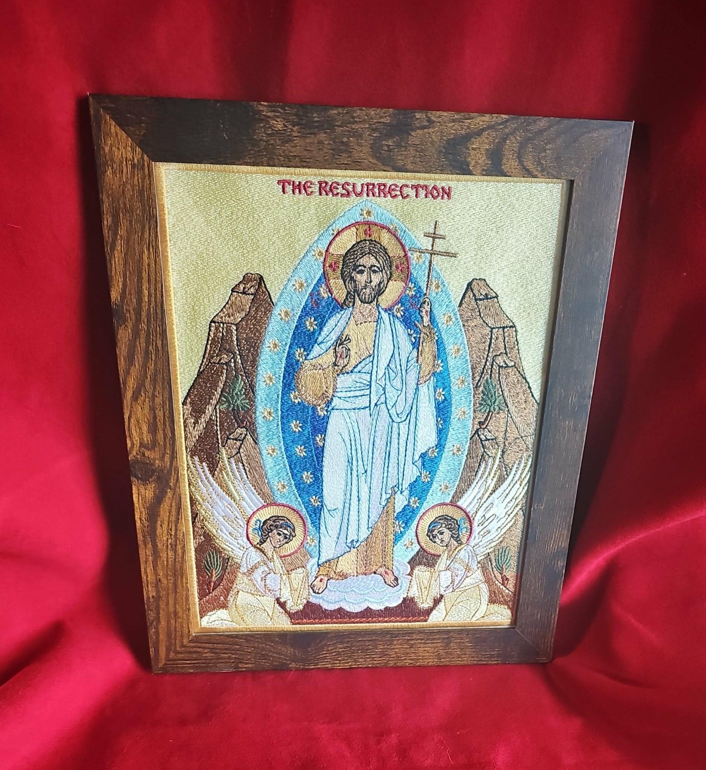 8x10 Embroidered Orthodox Icon  The Resurrection of Christ  Framed Christian Artwork, Handmade Religious Decor