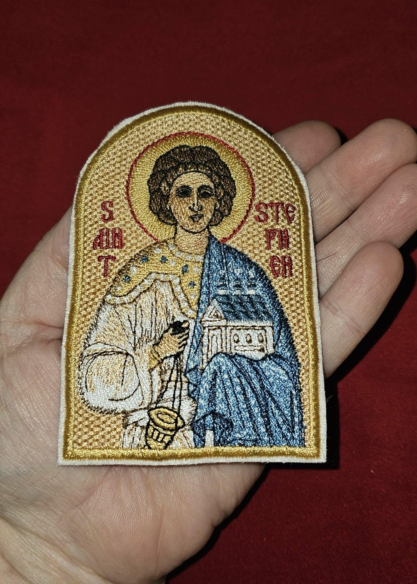 Saint Stephen the Protomartyr Embroidered Icon Patch  Byzantine Style Pocket Icon  2.97×4.43" Orthodox Christian Art