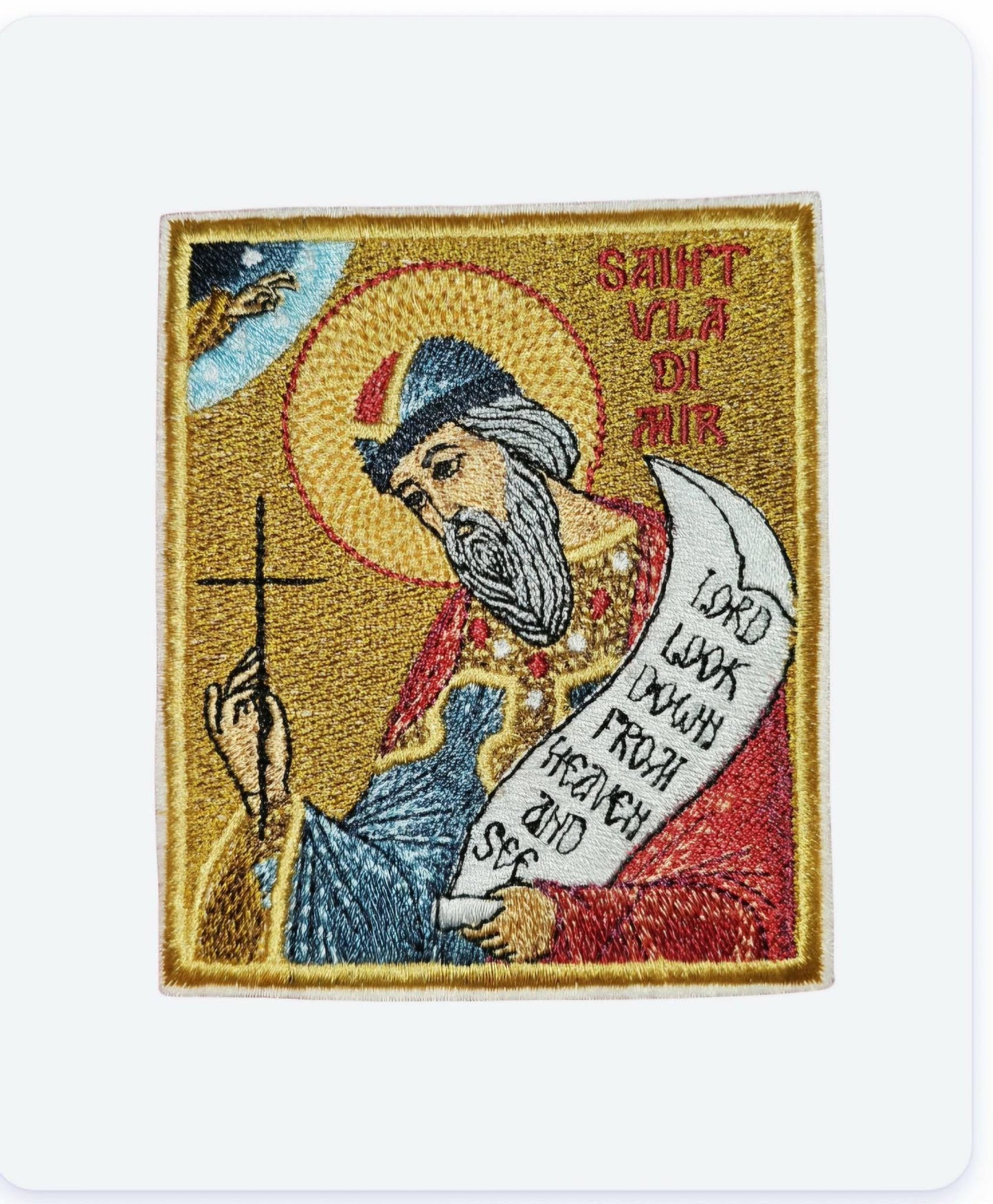Saint Vladimir the Great Embroidered Icon 3.35×3.94" Pocket or Hook Side Patch Orthodox Christian Embroidery