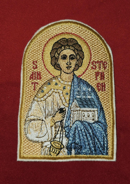 Saint Stephen the Protomartyr Embroidered Icon Patch Byzantine Style Pocket Icon 2.97×4.43" Orthodox Christian Art