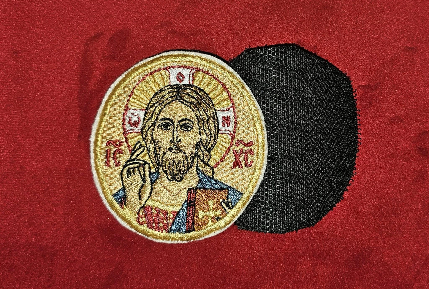 Jesus Christ Pantocrator Round Embroidered Icon  Byzantine Orthodox Christian  2.36×2.56" Pocket or Patch Option