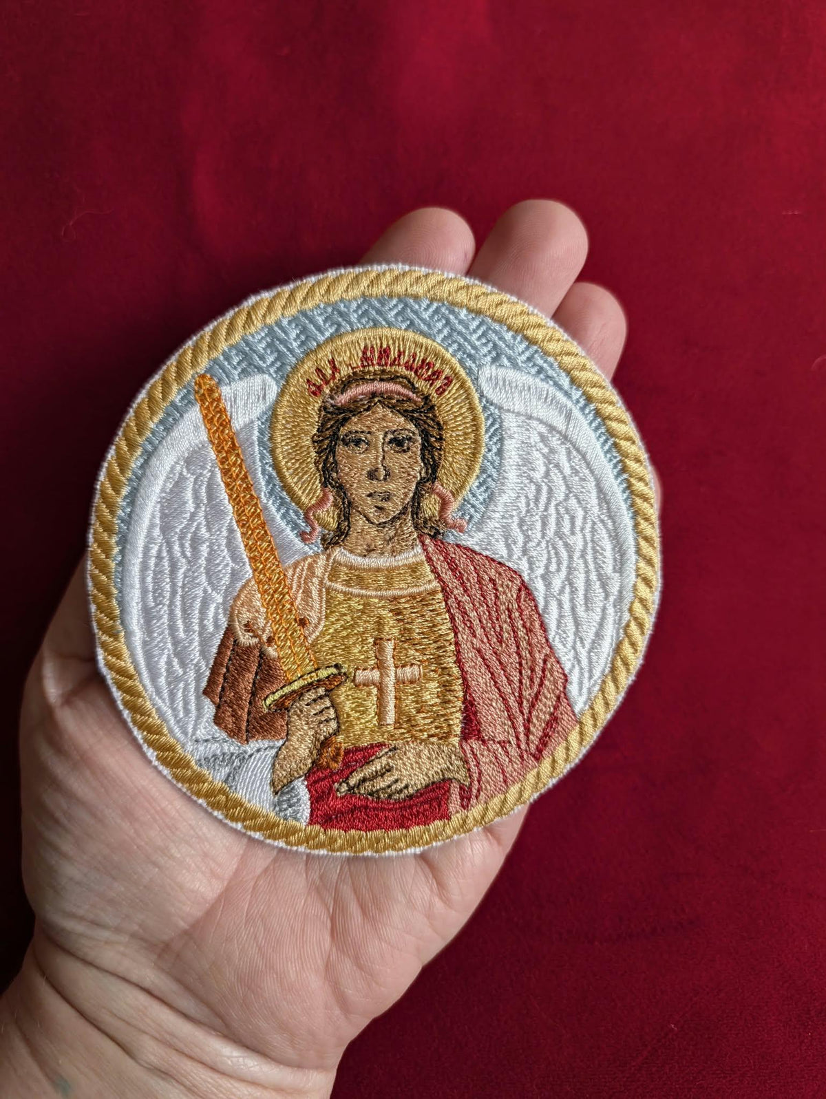 Archangel Michael Embroidered Patch or Pocket Icon - 3.93 inch Orthodox Commander of the Heavenly Hosts Pocket Icon Cloth