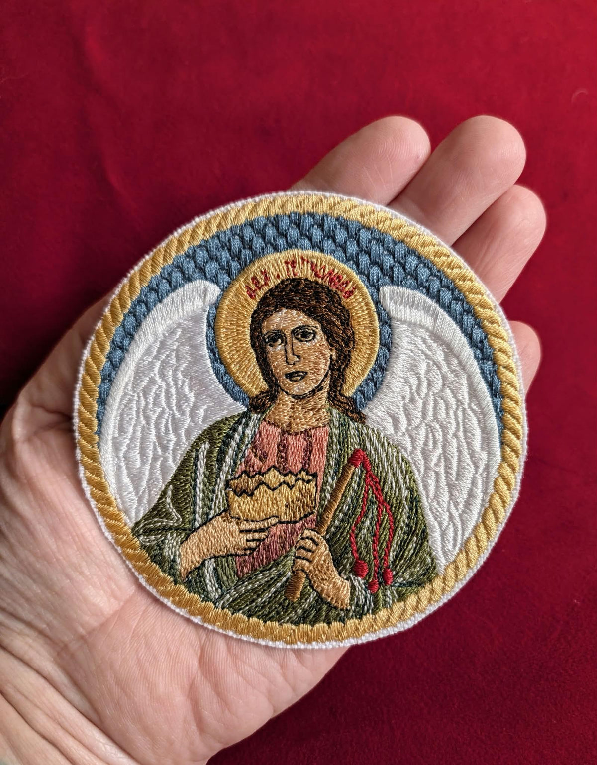 Archangel Jegudiel Embroidered Patch or Pocket Icon | 3.93" Orthodox Angel of God's Work & Crown of Righteousness