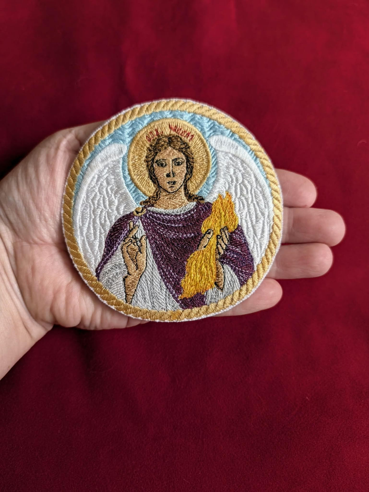 Archangel Uriel Embroidered Patch or Pocket Icon | 3.93" Orthodox Angel of Fire & Divine Light