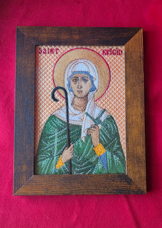 5x7 St. Brigid Of Kildare Byzantine Orthodox Christian Icon, Machine Embroidered